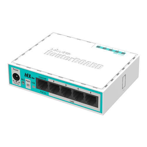 Routere - Router hEX Lite, 5 x Fast Ethernet, RouterOS L4 - Mikrotik RB750r2