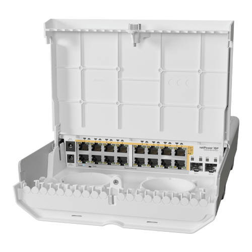 Switch-uri PoE - Smart Switch outdoor 16 x Gigabit PoE-Out, 2 x SFP+ - Mikrotik CRS318-16P-2S+OUT
