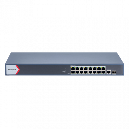 Switch-uri PoE - Switch 16 porturi PoE Gigabit, 1 porturi RJ45 Gigabit, 1 port SFP Gigabit, Smart Management - HIKVISION DS-3E1518P-EI-M