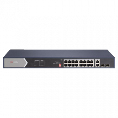 Switch-uri PoE - Switch 16 porturi PoE Gigabit fara management, 4 x Hi PoE, 2 x RJ45/SFP uplink Gigabit - HIKVISION DS-3E0520HP-E