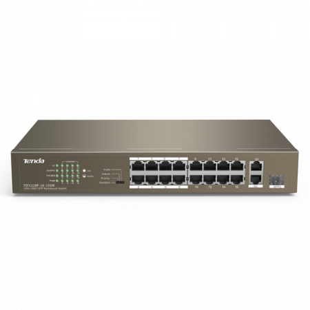 Switch 24 porturi PoE 10/100 Mbps, 2 porturi RJ45 Gigabit, 1 port SFP Gigabit - TENDA TND-TEF1126P-24-250W-V30 [1]