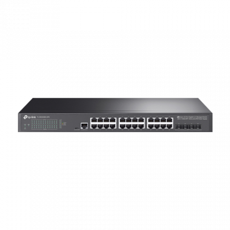 Switch-uri de retea - Switch 24 porturi RJ45 Gigabit, 4 x SFP+ 10G, Alimentare Baterie 12V, L2+ Management, 1U - TP-Link TL-SG3428X-UPS