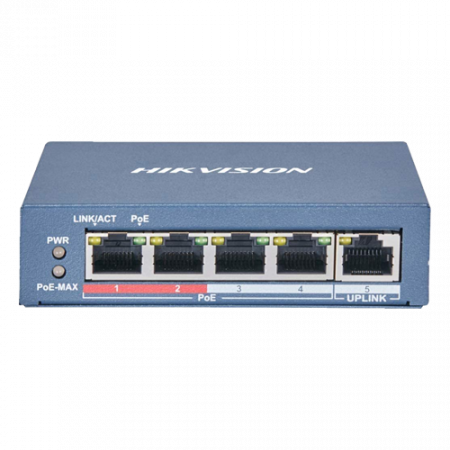 Retelistica - Switch 4 porturi 100 Mb PoE, 1 port uplink RJ45 100 Mb, SMART Management - HIKVISION DS-3E1105P-EI-M