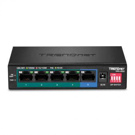 Switch 4 porturi Gigabit Long Range 200m PoE+, 1 port Gigabit - TRENDnet TPE-LG50 [1]