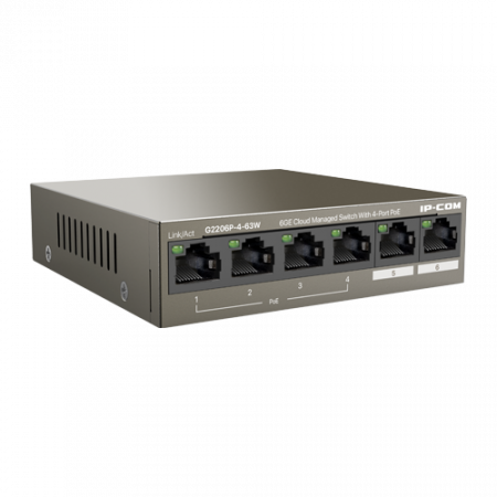 Switch 4 porturi Gigabit PoE+, 2 porturi RJ45 Gigabit, 58W, Management - IP-COM G2206P-4-63W [2]