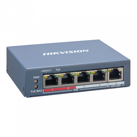 Switch-uri PoE - Switch 4 porturi PoE, 1 port uplink RJ45, SMART Management - HIKVISION DS-3E1105P-EI