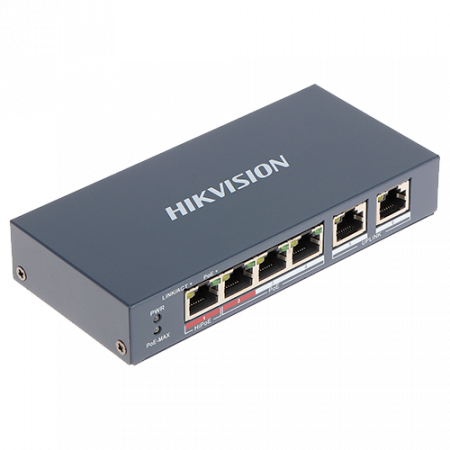 Retelistica - Switch 4 porturi PoE+, 2 porturi uplink - HIKVISION DS-3E0106HP-E