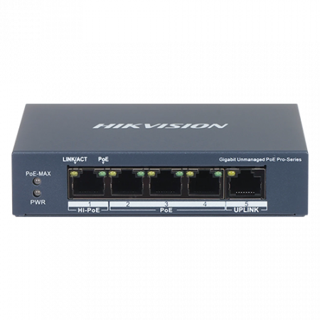 Switch 4 porturi PoE Gigabit, 1 port Hi-PoE, 1 port uplink 1G - HIKVISION DS-3E0505HP-E [1]