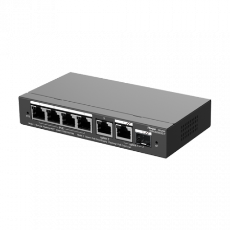 Switch 4 porturi PoE Gigabit 54W, uplink 2 x RJ45 + 1 x SFP, Cloud Management - Ruijie RG-ES206GS-P [3]
