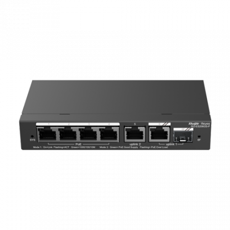 Switch-uri PoE - Switch 4 porturi PoE Gigabit 54W, uplink 2 x RJ45 + 1 x SFP, Cloud Management - Ruijie RG-ES206GS-P