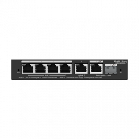 Switch 4 porturi PoE Gigabit 54W, uplink 2 x RJ45 + 1 x SFP, Cloud Management - Ruijie RG-ES206GS-P [1]
