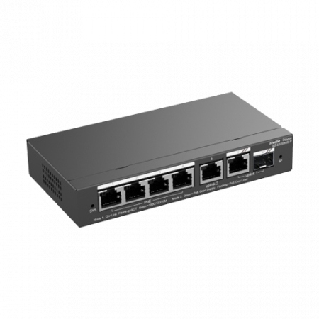 Switch 4 porturi PoE Gigabit 54W, uplink 2 x RJ45 + 1 x SFP, Cloud Management - Ruijie RG-ES206GS-P [2]