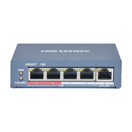 Switch-uri PoE - Switch 4 x RJ45 10/100 Mbps PoE, 1 x RJ45 10/100 Mbps, Unmanaged - HIKVISION DS-3E0105P-E