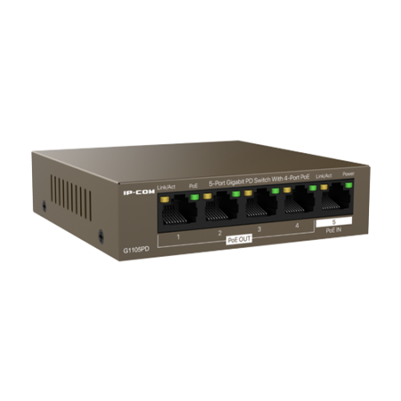Switch 4 x RJ45 1G PoE Out 802.3af, 1 x RJ45 1G PoE IN, Unmanaged - IP-COM G1105PD [2]