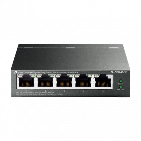 Switch-uri PoE - Switch 4 x RJ45 Gigabit PoE, 1 x RJ45 Gigabit, Buget PoE 65W, Easy Smart Managed - TP-Link TL-SG105PE