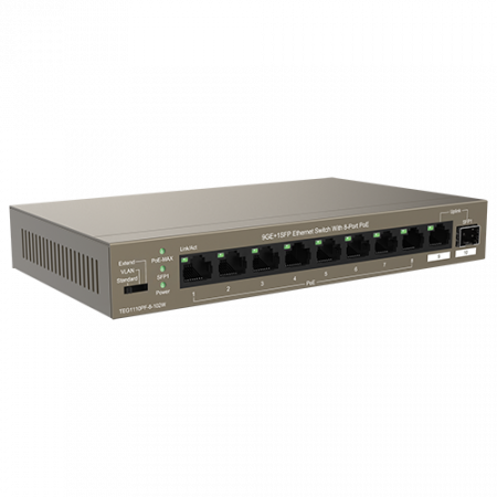 Switch 8 porturi Gigabit PoE, 1 port Uplink Gigabit, 1 port SFP Uplink Gigabit - Tenda TND-TEG1110PF-8-102W [1]