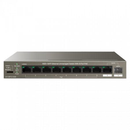 Switch-uri PoE - Switch 8 porturi Gigabit PoE, 1 x RJ45 Gigabit Uplink, 1 x SFP Gigabit Uplink - IP-COM G1110PF-8-102W