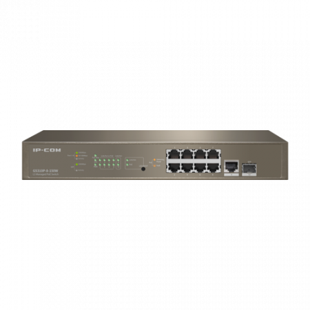 Switch-uri PoE - Switch 8 porturi PoE Gigabit, 1 port RJ45 Gigabit, 1 port SFP Gigabit, 1U, L3 Management - IP-COM G5310P-8-150W