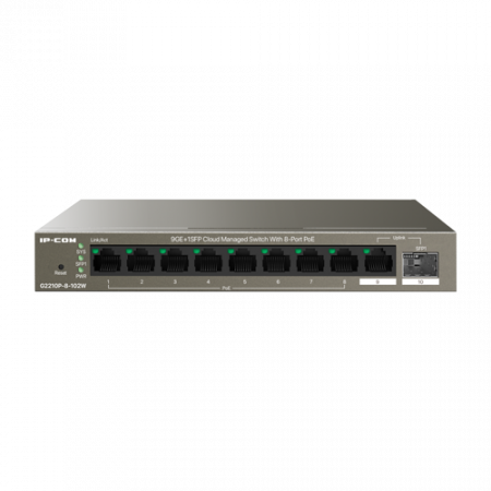 Switch-uri PoE - Switch 8 porturi PoE Gigabit, uplink 1 x RJ45 + 1 x SFP Gigabit, 92W, Cloud Management - IP-COM G2210P-8-102W