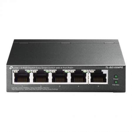 Switch-uri PoE - Switch Easy Smart, 4 porturi PoE RJ45 Gigabit, 1 port RJ45 Gigabit, Managed - TP-Link TL-SG105MPE