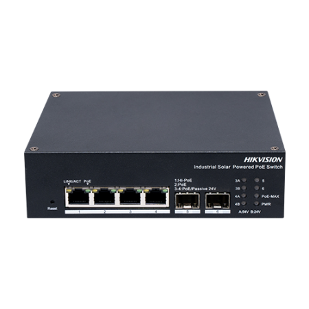 Switch-uri PoE - Switch industrial 4 x 1G PoE, 2 x SFP 1G, RS485, Alimentare prin panou solar, Management - HIKVISION DS-3T1506HP-EI-UPS