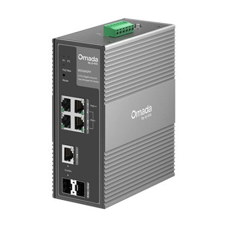 Switch-uri PoE - Switch industrial 4 x RJ45 1G PoE+/PoE++, 1 x SFP 1G, 1 x combo SFP/RJ45 1G, Managed - TP-Link Omada IES206GPP