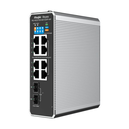 Switch-uri PoE - Switch industrial 7 x RJ45 1G PoE+, 1 x RJ45 1G Hi-PoE, 2 x SFP 1G, Cloud Management - Ruijie Reyee RG-NIS2100-8GT2SFP-HP