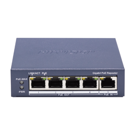 Switch-uri PoE - Switch-repeater Gigabit 4 x RJ45 PoE Out af/at, 1 x RJ45 PoE In af/at/bt, Management - HIKVISION DS-3E0505P-E-R