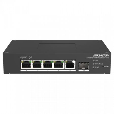 Retelistica - Switch Smart managed 4 porturi 10/100 Mbps PoE, 1 port Gigabit SFP, 1 port Gigabit RJ45 - HIKVISION DS-3T1306P-SI-HS