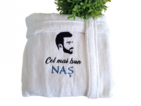 Halat hotelier alb personalizat NASI, bumbac premium [5]