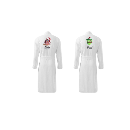 Produse Personalizate - Set 2 halate premium Craciun, personalizate Nume*Bufnita, bumbac 100%