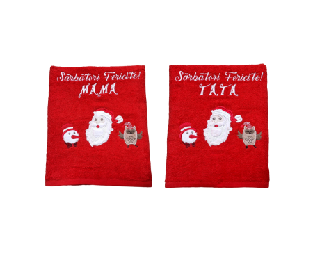 Produse Personalizate - Set 2 prosoape Craciun, personalizate Mama-Tata, bumbac 100%