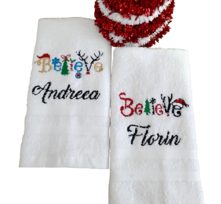 Produse Personalizate - Set 2 prosoape Craciun, personalizate Nume*DesignBelieve, bumbac 100%