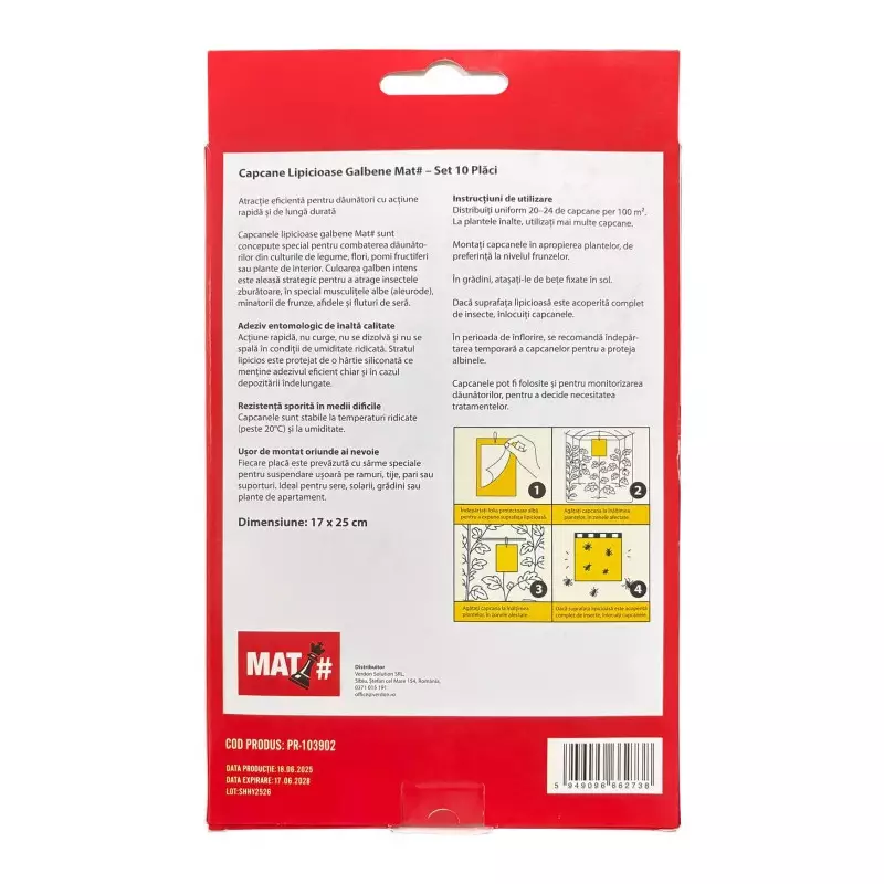 Capcane lipicioase galbene MAT - set 10 placi, Musculita alba, Afide, Purici, Acarieni, Fluturi de sera [2]
