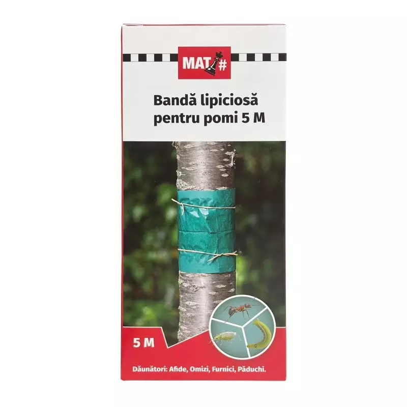 Capcane - Banda lipicioasa pentru pomi MAT - 14 cm x 5 m, Afide, Furnici, Omizi