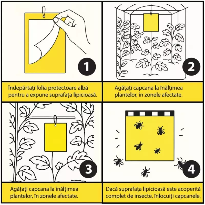 Capcane lipicioase galbene MAT - set 10 placi, Musculita alba, Afide, Purici, Acarieni, Fluturi de sera [2]