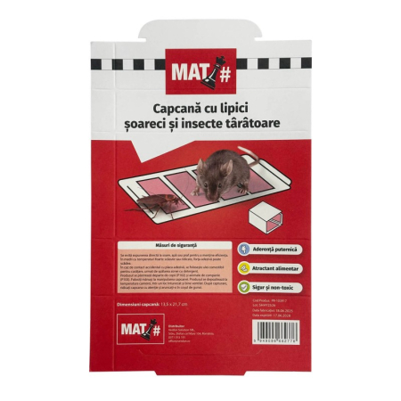 Capcane - Placa adeziva pentru soareci si insecte taratoare MAT, 13,5 x 21,7 cm, unt arahide