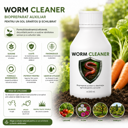 Biopreparate auxiliare - Worm Cleaner, Biopreparat auxiliar cu destinatie agricola pentru sol curat, SemPlus 100 ml