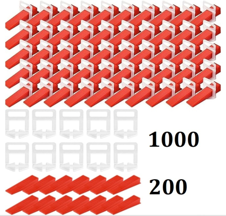 Set nivelare gresie - Set 1000 Clipsuri cu rost 1 mm + 200 Pene