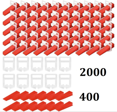 Set nivelare gresie - Set 2000 Clipsuri cu rost 2 mm + 400 Pene