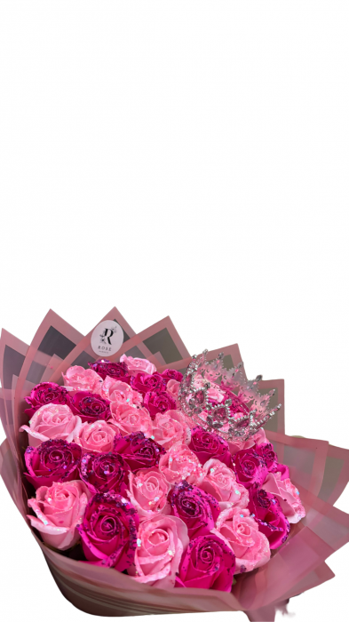 Buchet cu 37 de trandafiri de sapun ciclam si roz deschis [1]