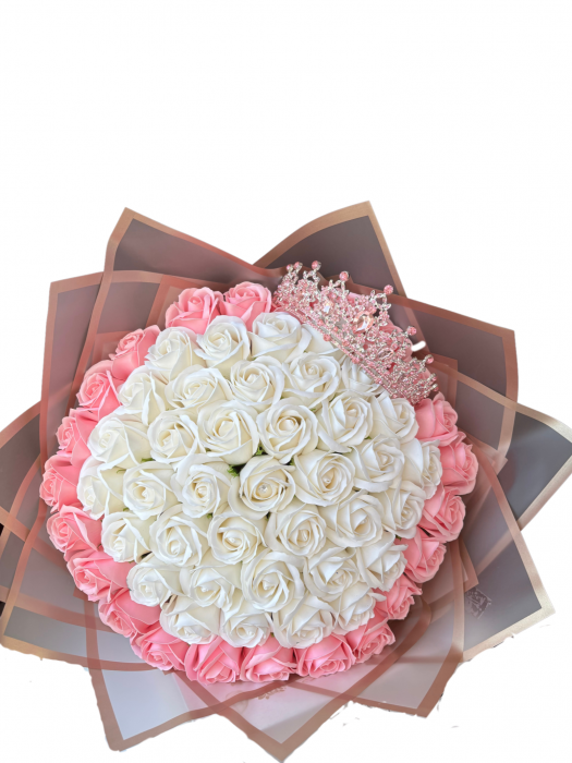 Buchet 57 trandafiri din sapun alb si roz deschis [1]