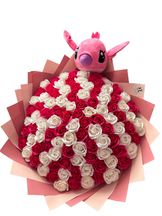 Buchet 101 trandafiri din sapun ciclam si alb [1]