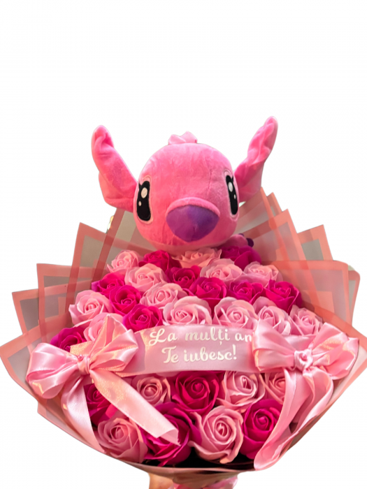 Buchet cu 37 de trandafiri de sapun ciclam si roz deschis [1]
