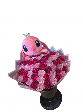Buchete 51 trandafiri - Buchet 51 trandafiri din sapun ciclam si roz deschis cu sclipici