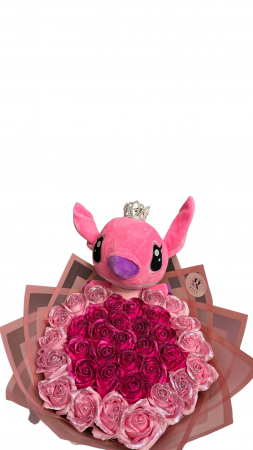 Buchete 37 de trandafiri - Buchet cu 37 de trandafiri de sapun ciclam si roz deschis