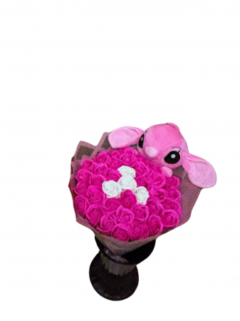 Buchete 37 de trandafiri - Buchet cu 37 de trandafiri de sapun ciclam si alb