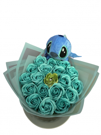 Buchete 19 trandafiri - Buchet cu 19 trandafiri turcoaz si verde deschis
