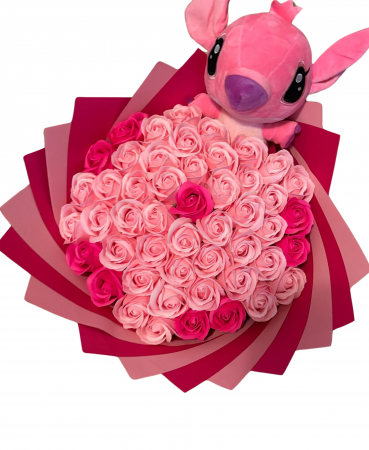 Produse - Buchet 51 trandafiri din sapun ciclam si roz deschis