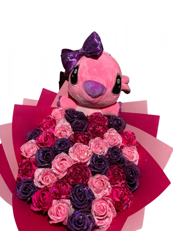 Buchete 37 de trandafiri - Buchet cu 37 de trandafiri de sapun ciclam,roz deschis si mov